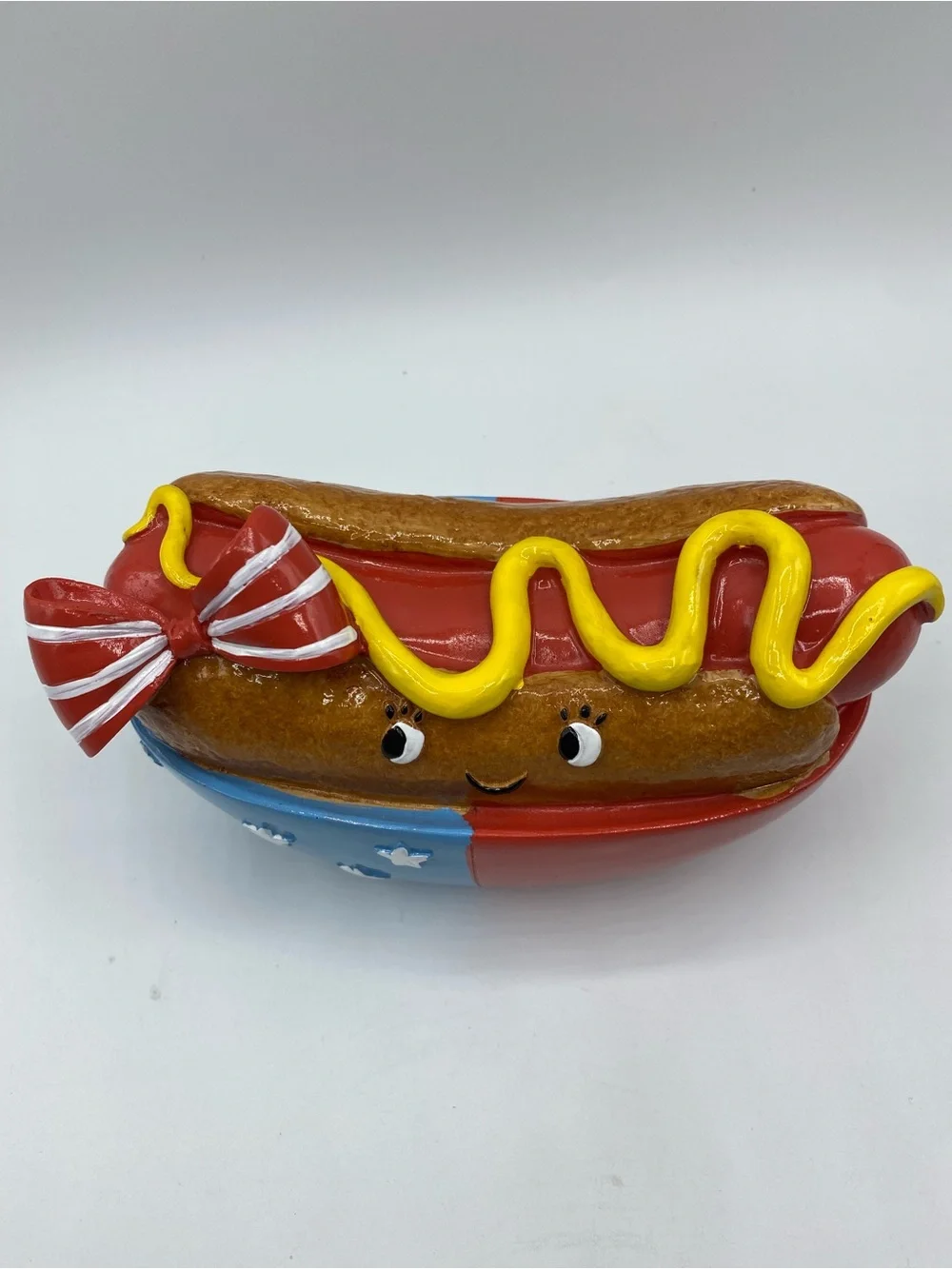 Patriotic Hot Dog Figurine Red White Blue 4th of July Decor
